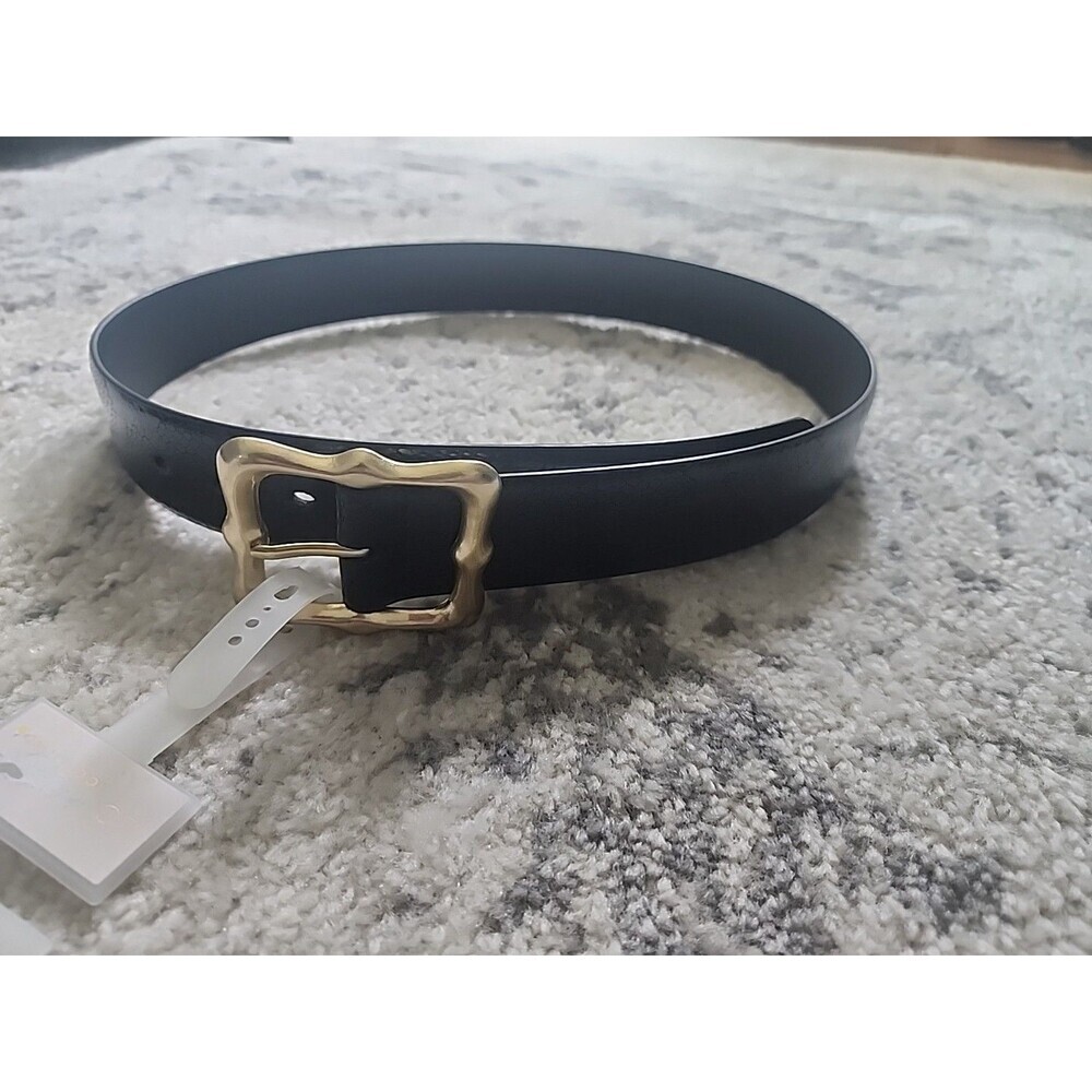 NEW LC Lauren Conrad Faux Leather Belt Black Gold Buckle MEDIUM